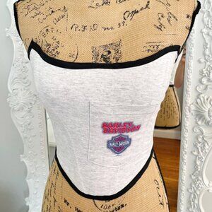 New York Couture Reworked Grey Logo Pocket Harley Davidson Motorcycle Corset Top